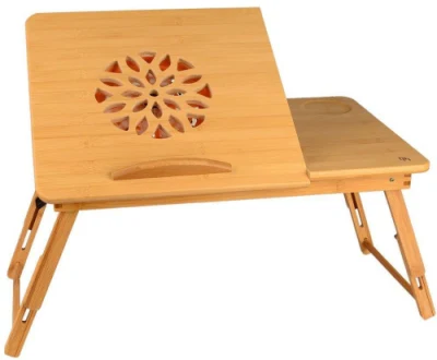 Mesa de escritorio para computadora de bambú con ventilador Bt